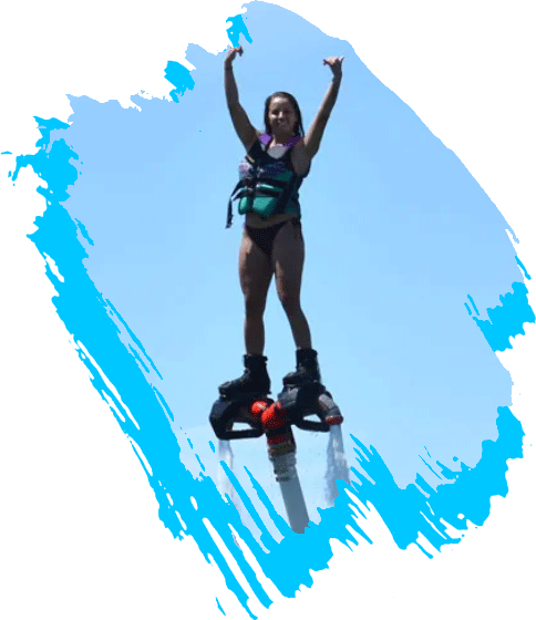 woman flying on jet board